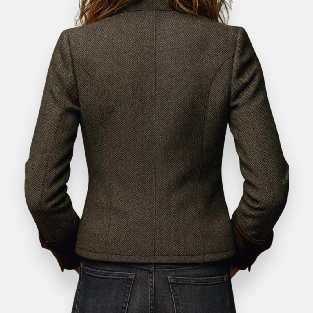 Women's Tweed Jacket, Herringbone Button Front Vintage Blazer Coat