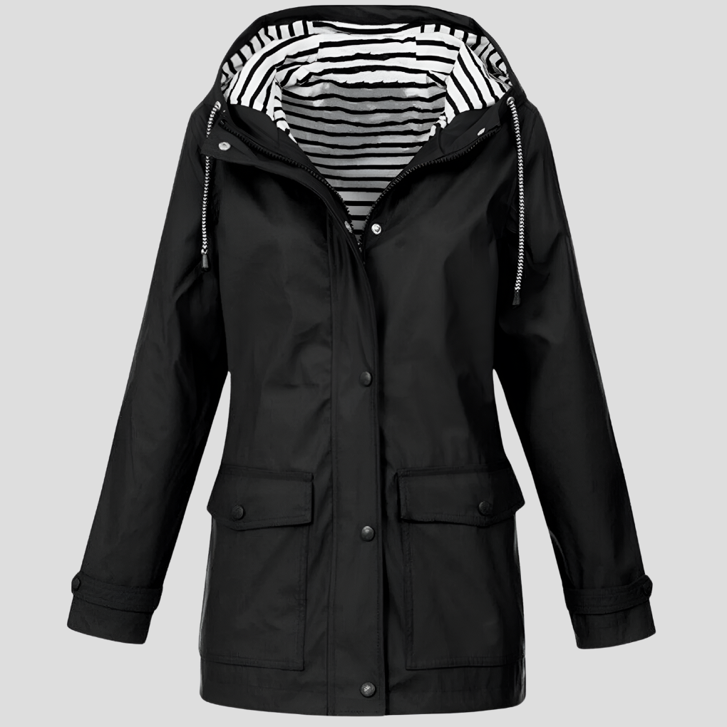 Women's Water-Resistant Hooded Windbreaker Jacket in Black
