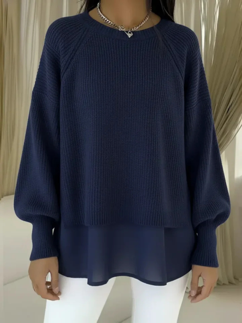Women's Oversized Sweater, Layered Hem Slouchy Knit Pullover