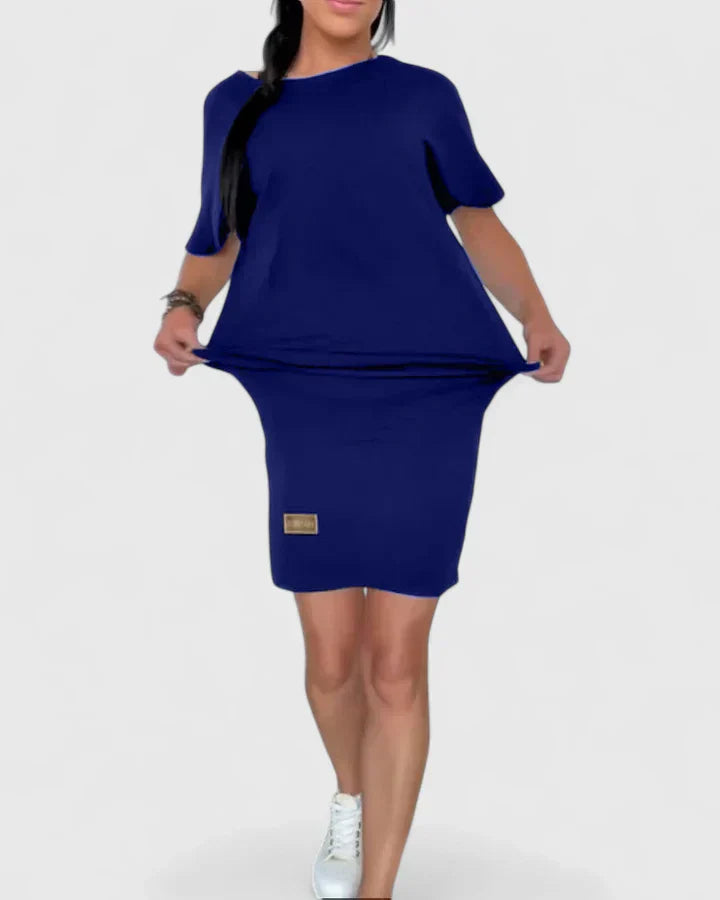 Women's Relaxed-Fit Casual Midi Work Dress in Navy Blue