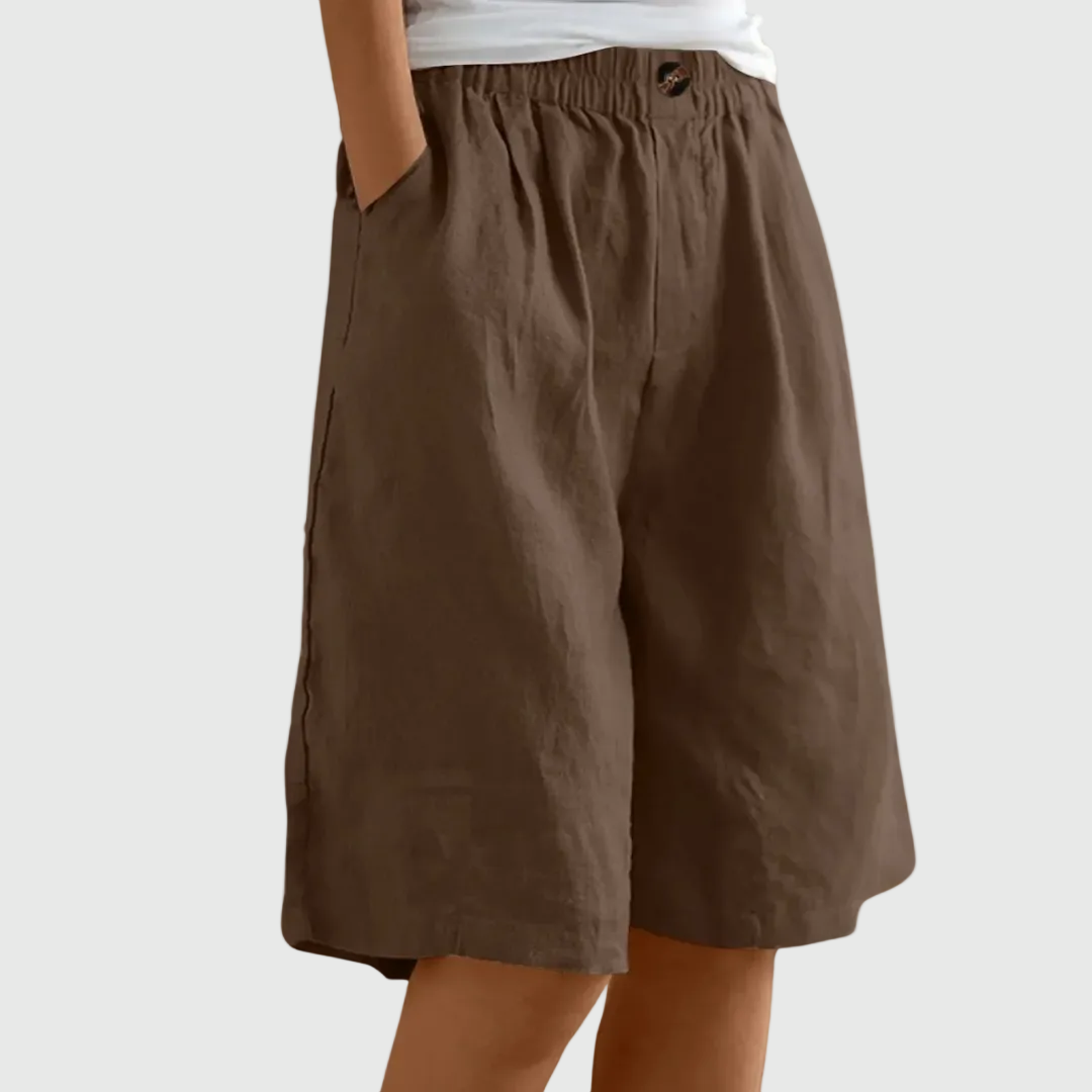 Women's Loose-Fit Elastic Waist Casual Shorts in Brown