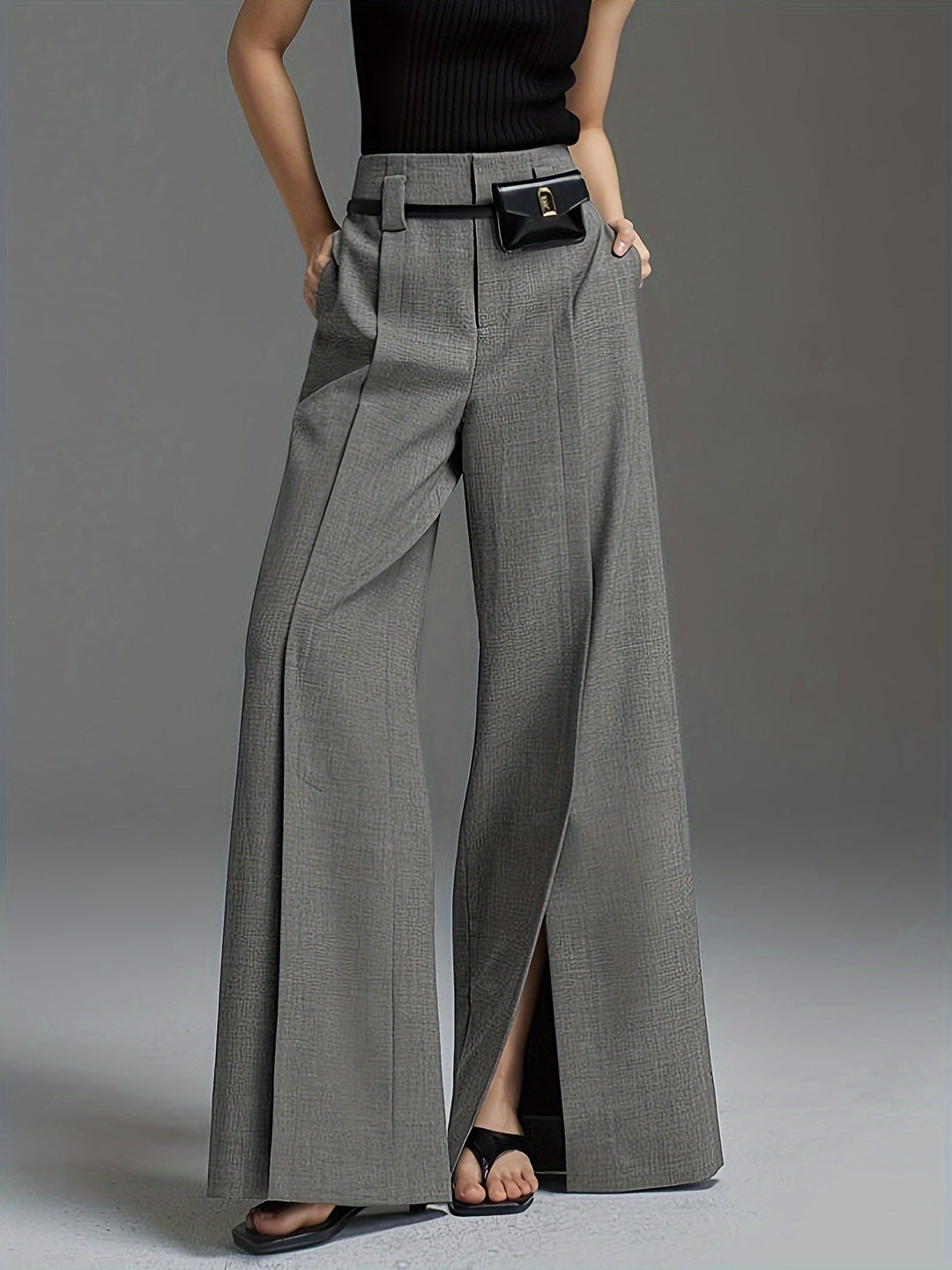 Women's Wide Leg Trousers, Side Slit High Waisted Flowy Pants