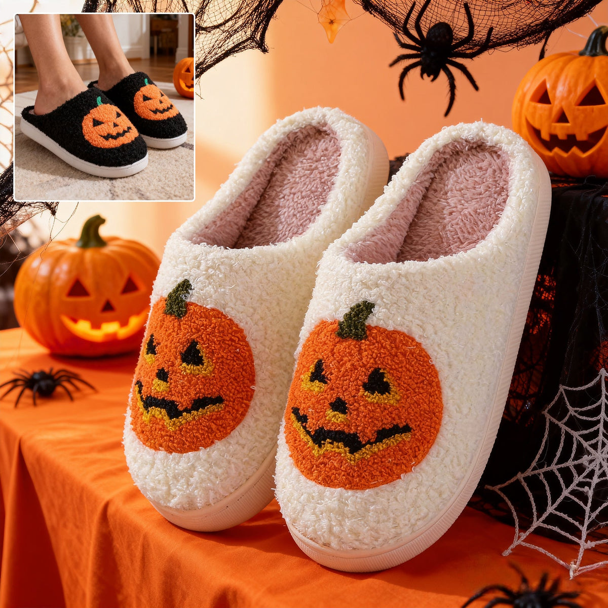 Midnight Bat Pumpkin Halloween Slippers | Unisex