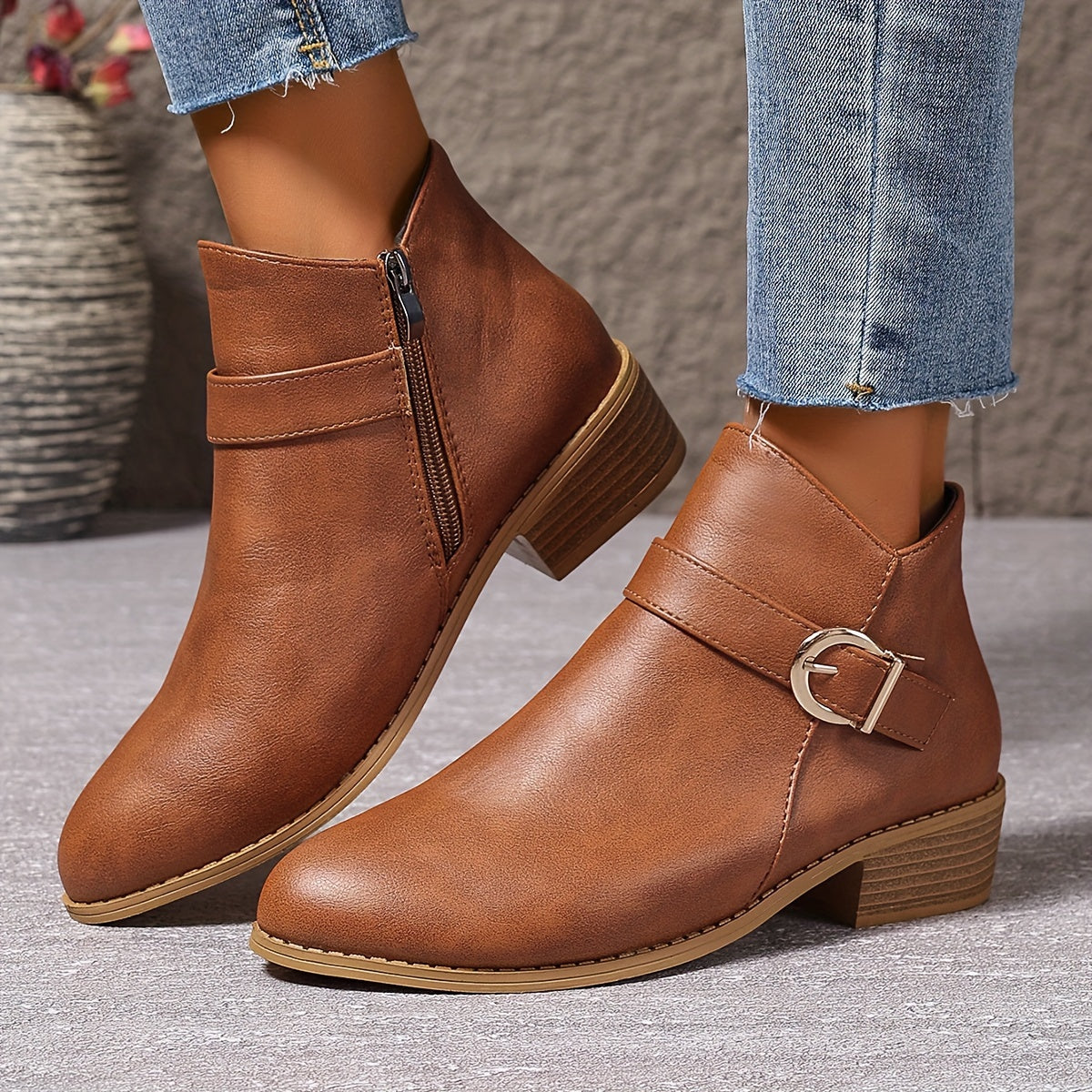 Women's Wraparound Buckle Chelsea Ankle Boots with Side Zip, view 3