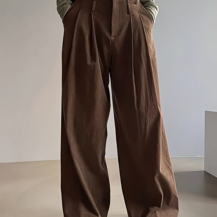 Women's Pleated Trousers, Wide Leg High Waisted Flowy Pants