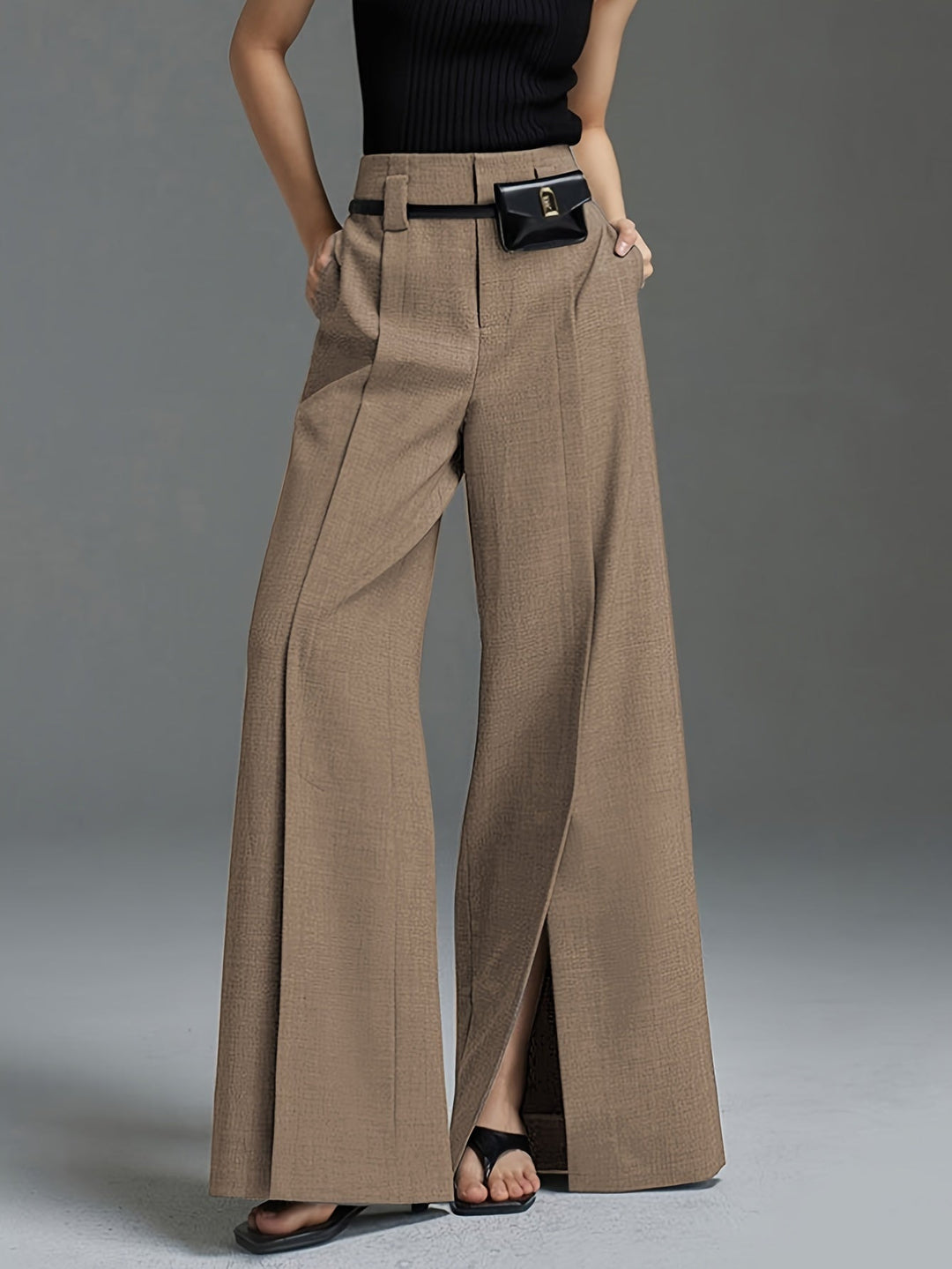 Women's Wide Leg Trousers, Side Slit High Waisted Flowy Pants