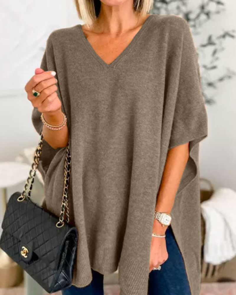 Women's Poncho Sweater, Short Sleeve Oversized Knit Cape