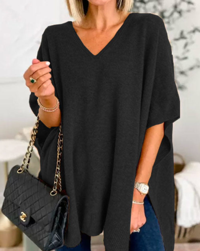 Women's Poncho Sweater, Short Sleeve Oversized Knit Cape