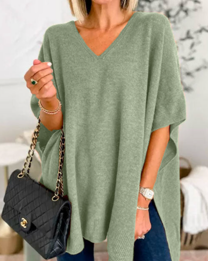 Women's Poncho Sweater, Short Sleeve Oversized Knit Cape