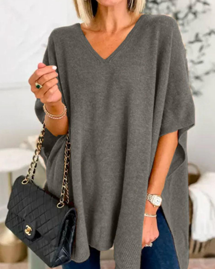 Women's Poncho Sweater, Short Sleeve Oversized Knit Cape