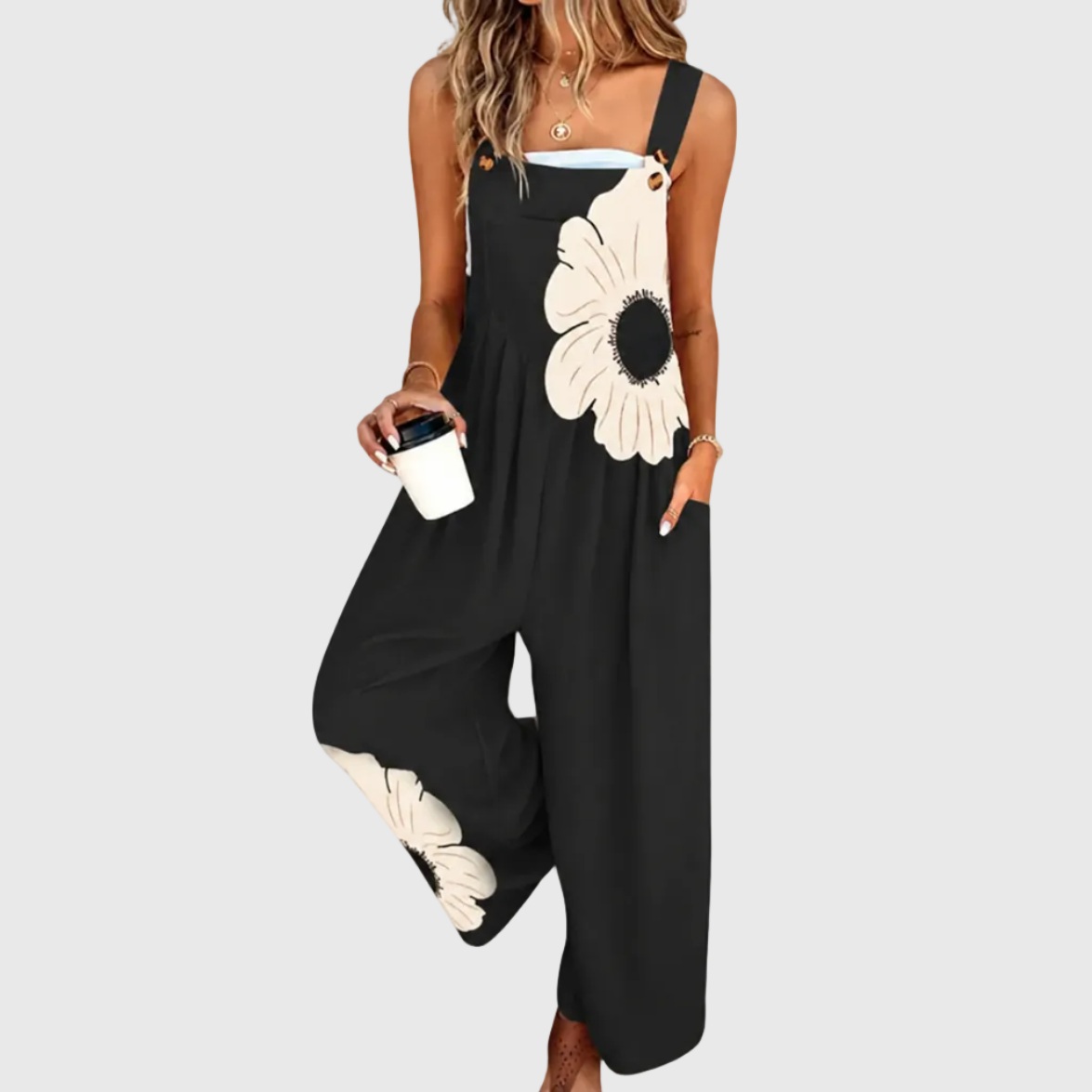Odile Printed Wide-Leg Overalls with Adjustable Straps
