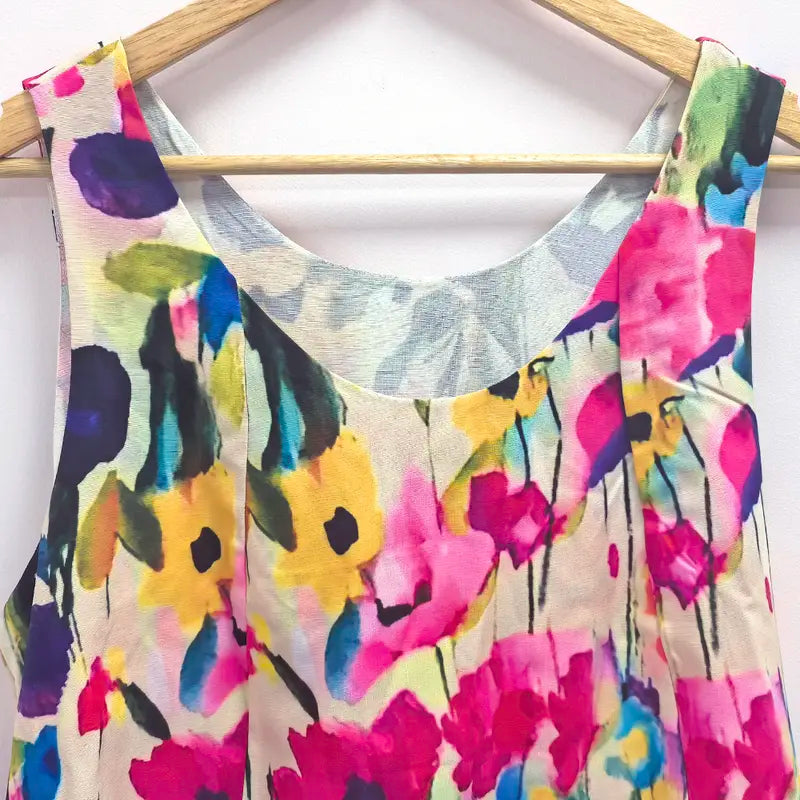 Women's Multicolor Watercolor Floral Sleeveless Layered Top, view 2