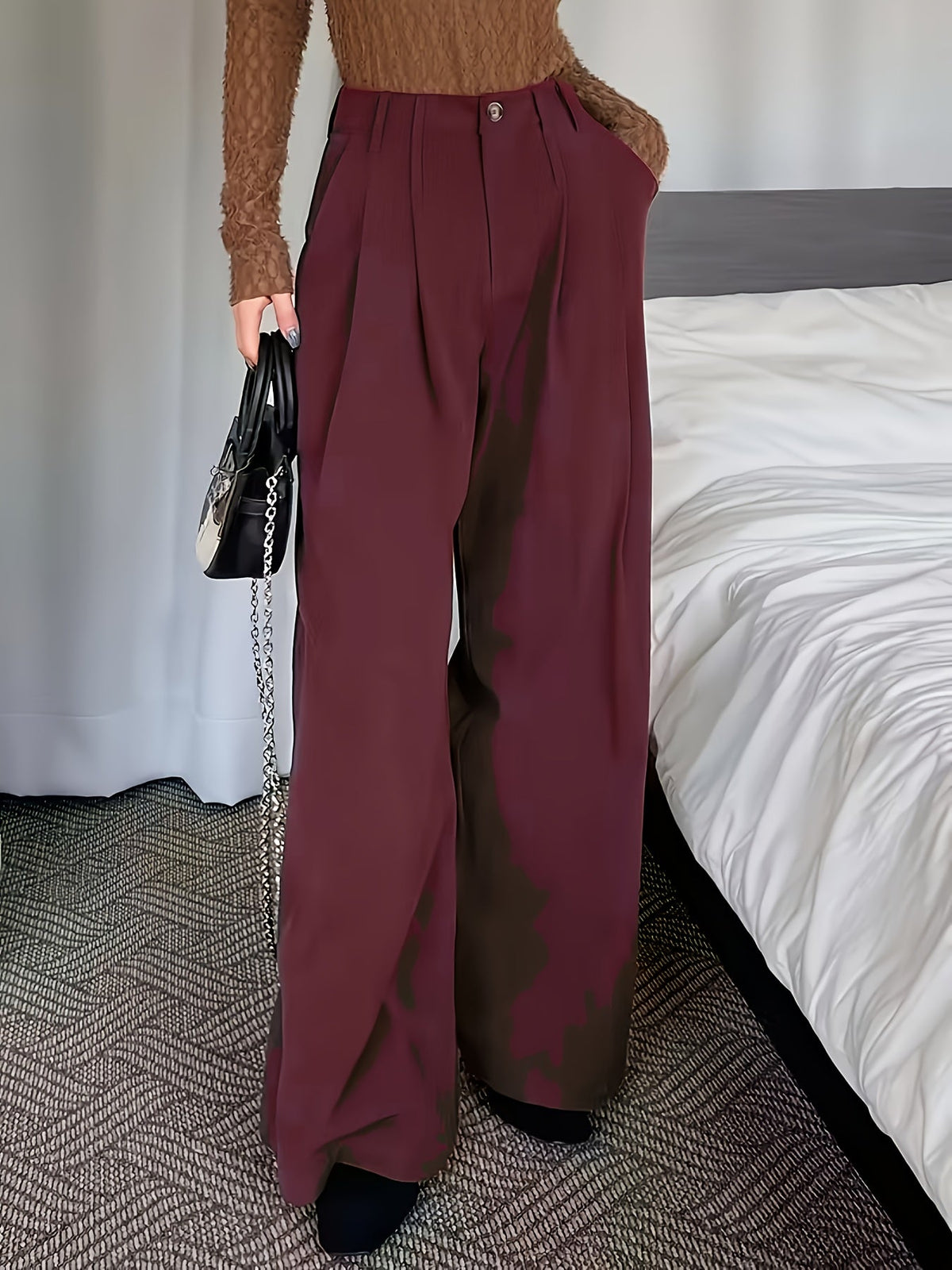 Women's Pleated High-Waisted Wide-Leg Pants, view 10