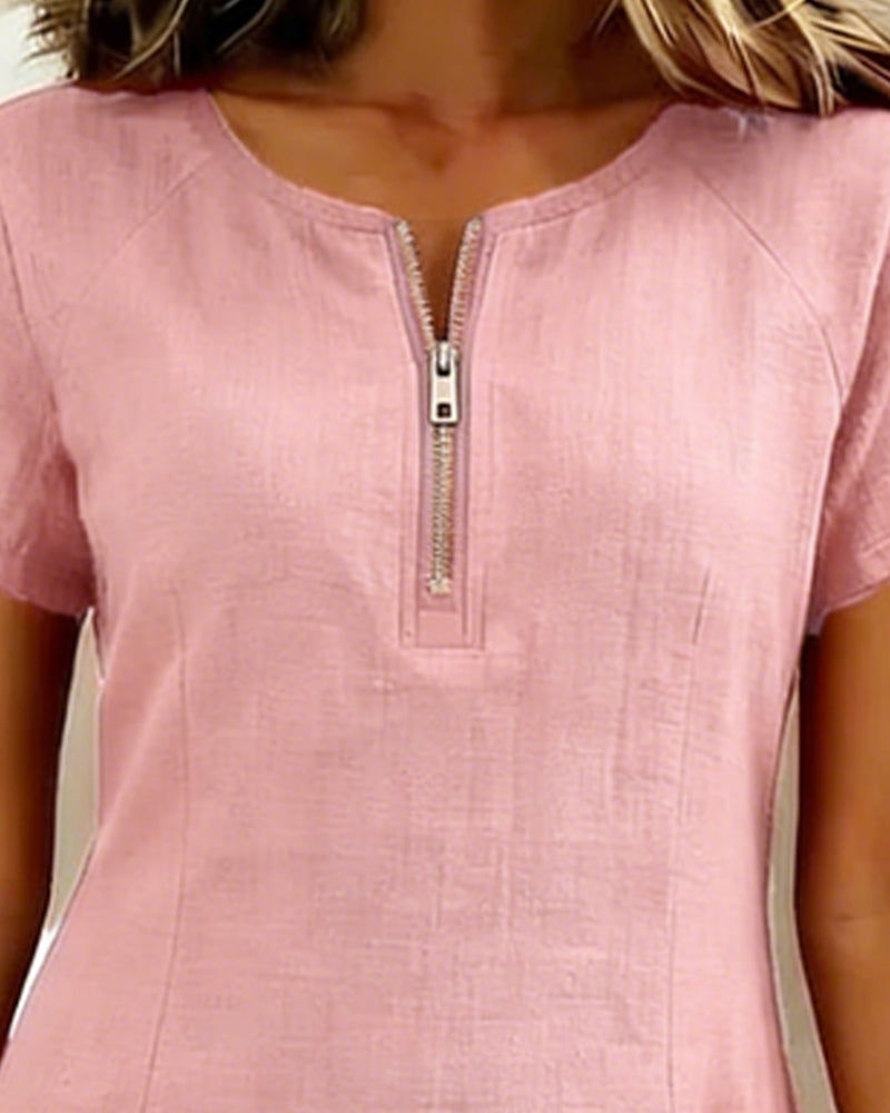 Women's Cotton Relaxed Dress with Front Zipper, view 20