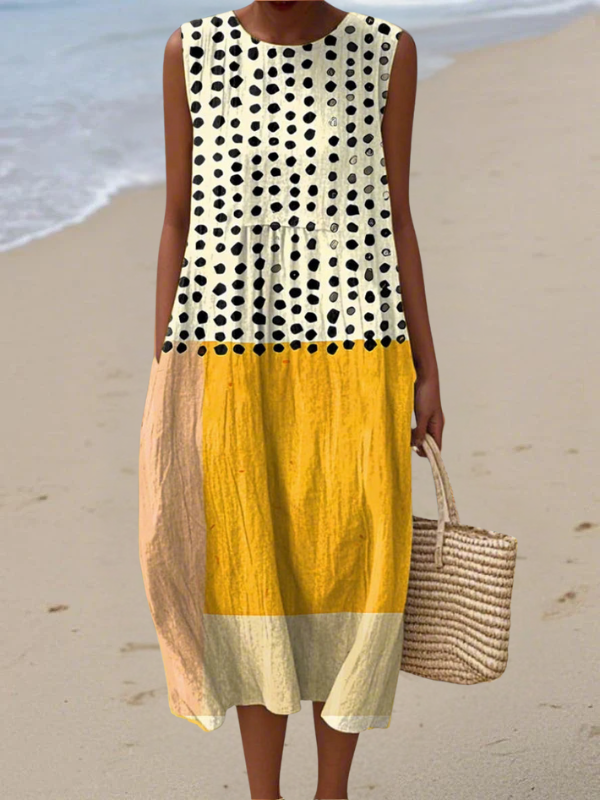 Women's Polka Dot Color Block Midi Dress in Multicolor