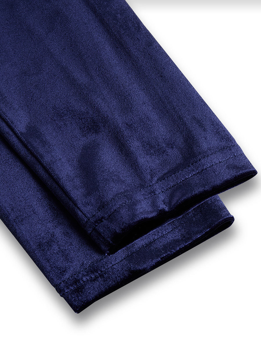 Women's Navy Blue Velvet Long Sleeve Midi Dress, view 8