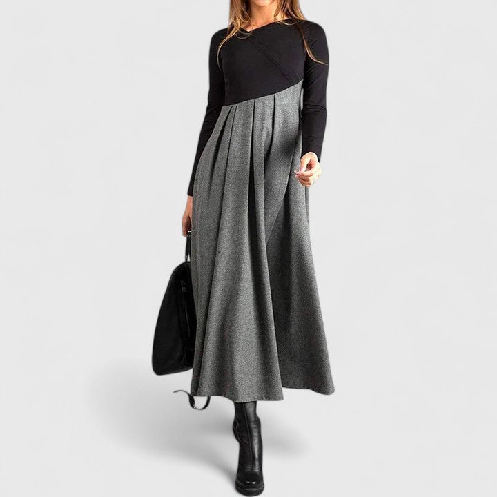 Women's Black and Gray Long Sleeve Flowing Maxi Dress in Black/Gray