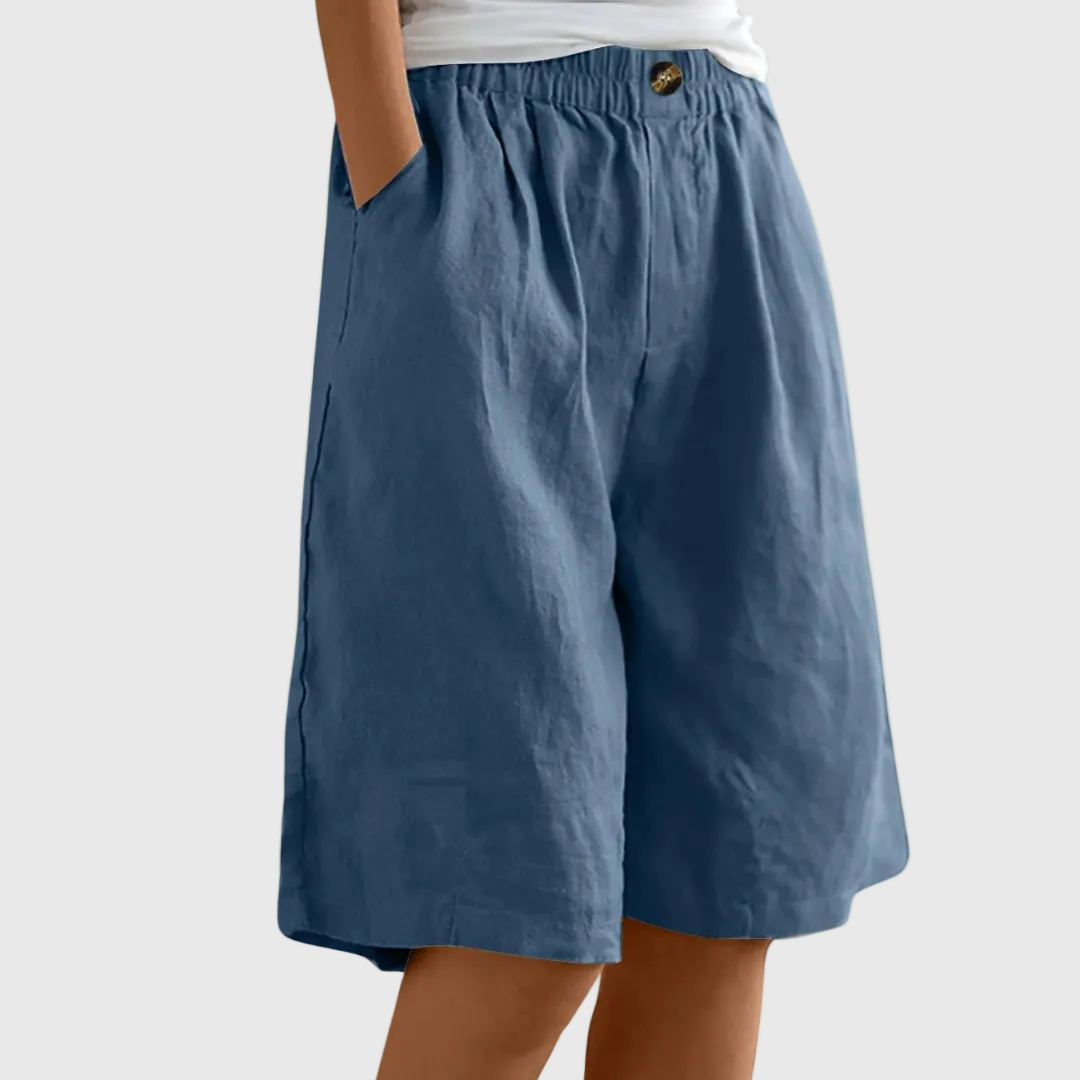 Women's Loose-Fit Elastic Waist Casual Shorts in Blue