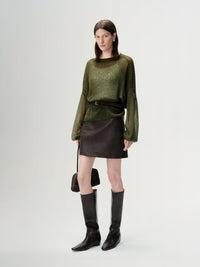 Women's Cashmere Silk Sweater — foggy pine green, front full length