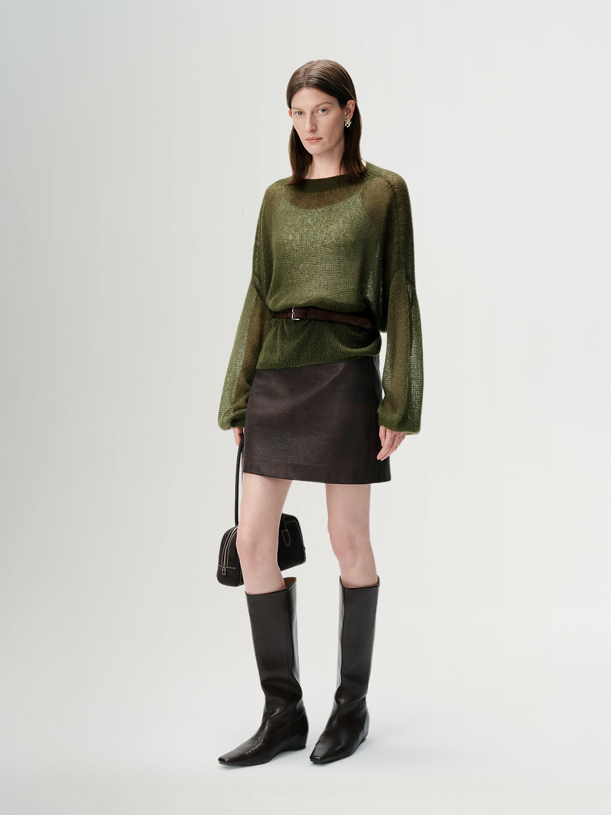 Women's Cashmere Silk Sweater — foggy pine green, front full length