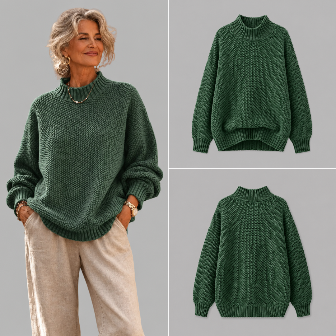 Women's Mock Neck Sweater, Ribbed Knit Long Sleeve Pullover
