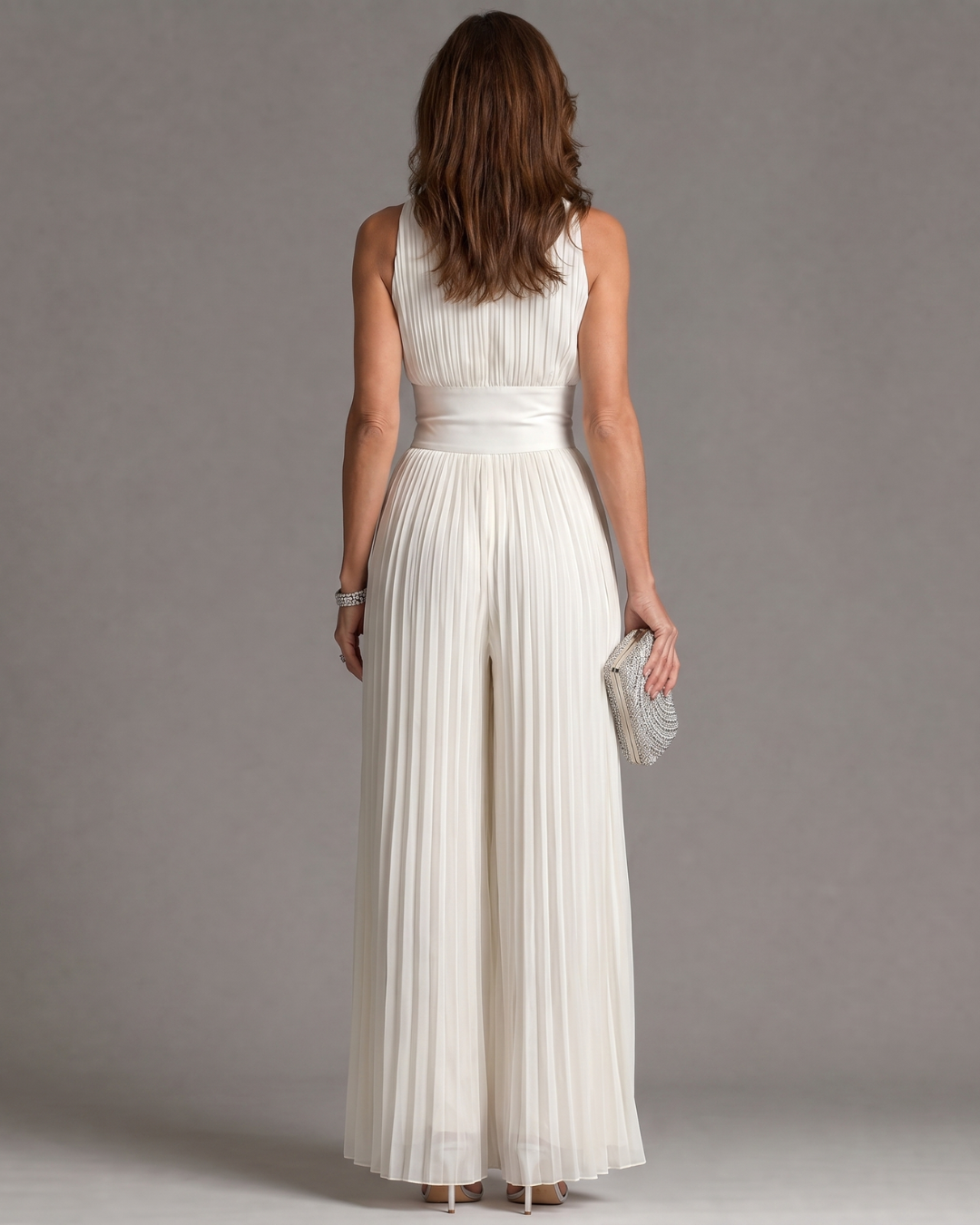 Women's Pleated Halter Neck Wide-Leg Jumpsuit, view 4
