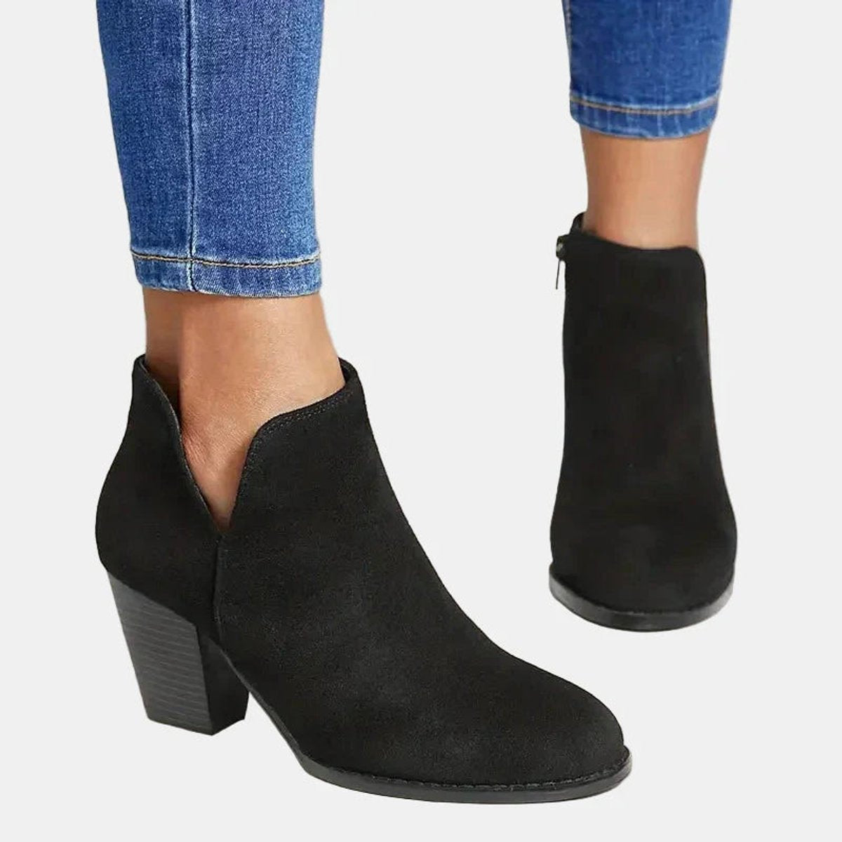 Women's Suede Block Heel Side-Zip Ankle Boots with Rounded Toe, view 5