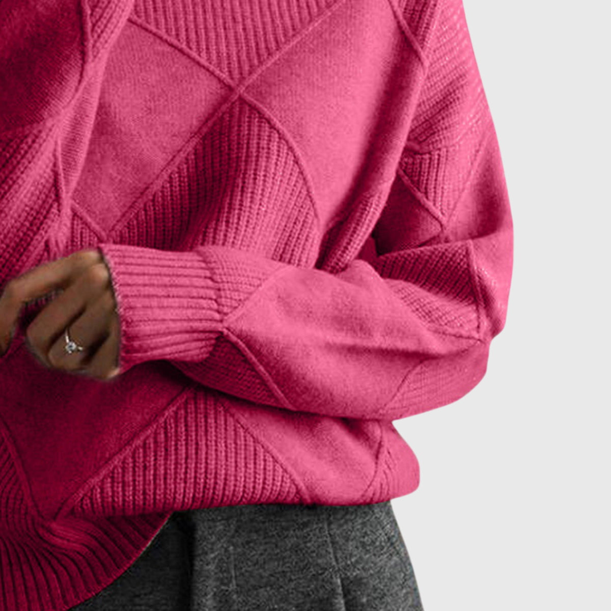 Women's Geometric Textured Knit Turtleneck Sweater, view 3