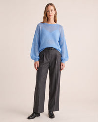 Women's Cashmere Silk Sweater — blue, studio front