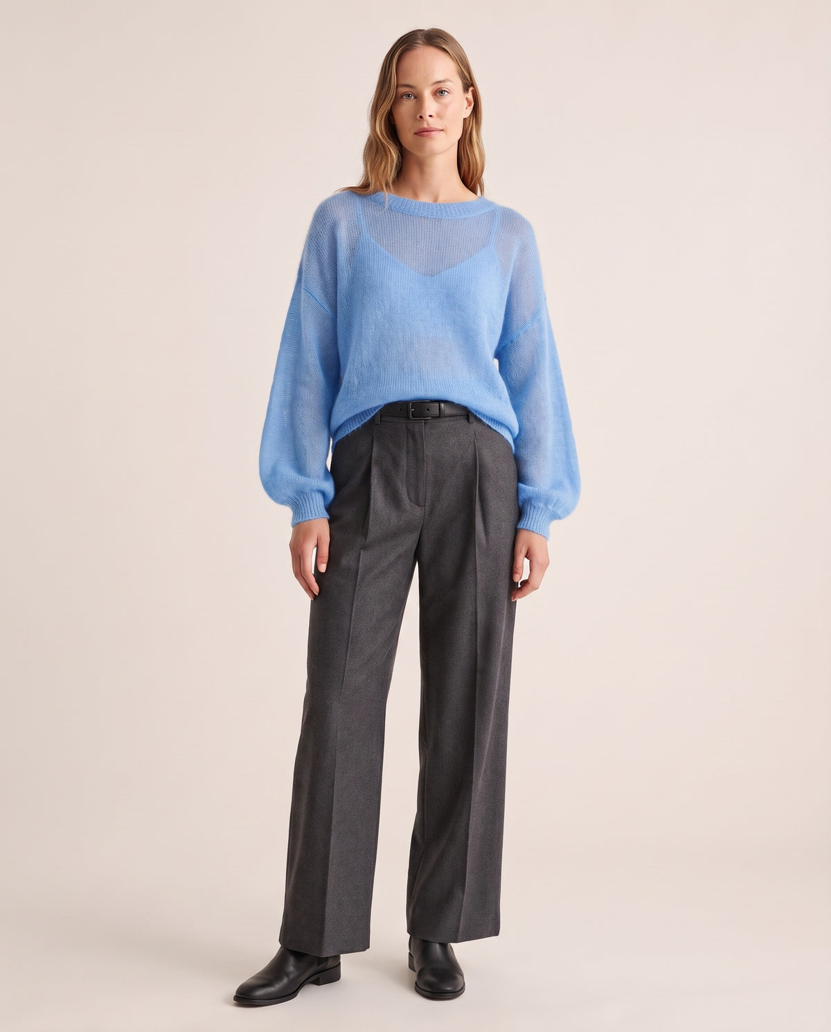 Women's Cashmere Silk Sweater — blue, studio front