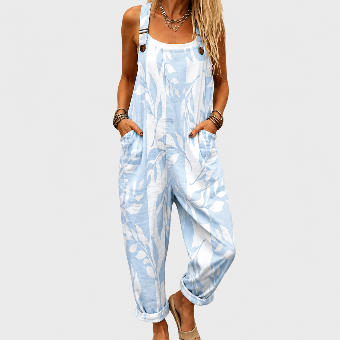 Delphine Printed Wide-Leg Jumpsuit with Adjustable Straps
