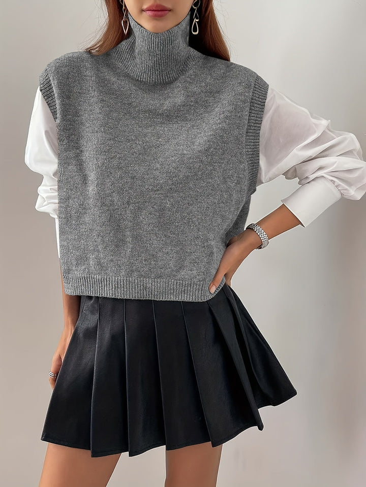 Women's Sweater Vest, High Neck Sleeveless Knit Pullover Top