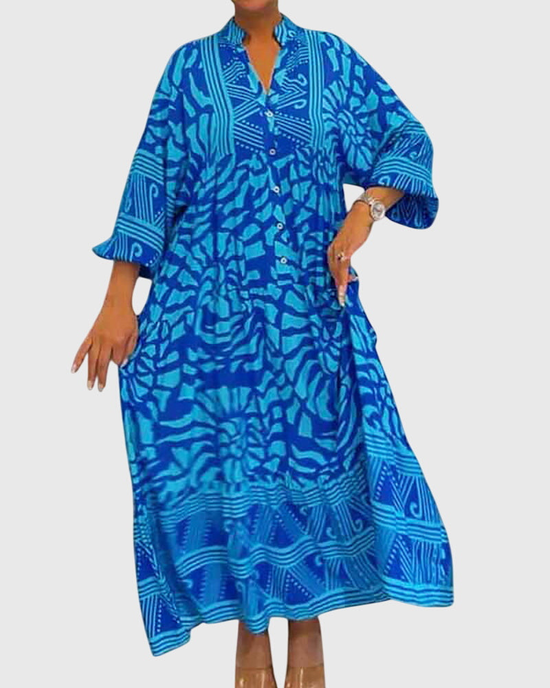 Women's Printed V-Neck Maxi Dress with Half Sleeves, view 3