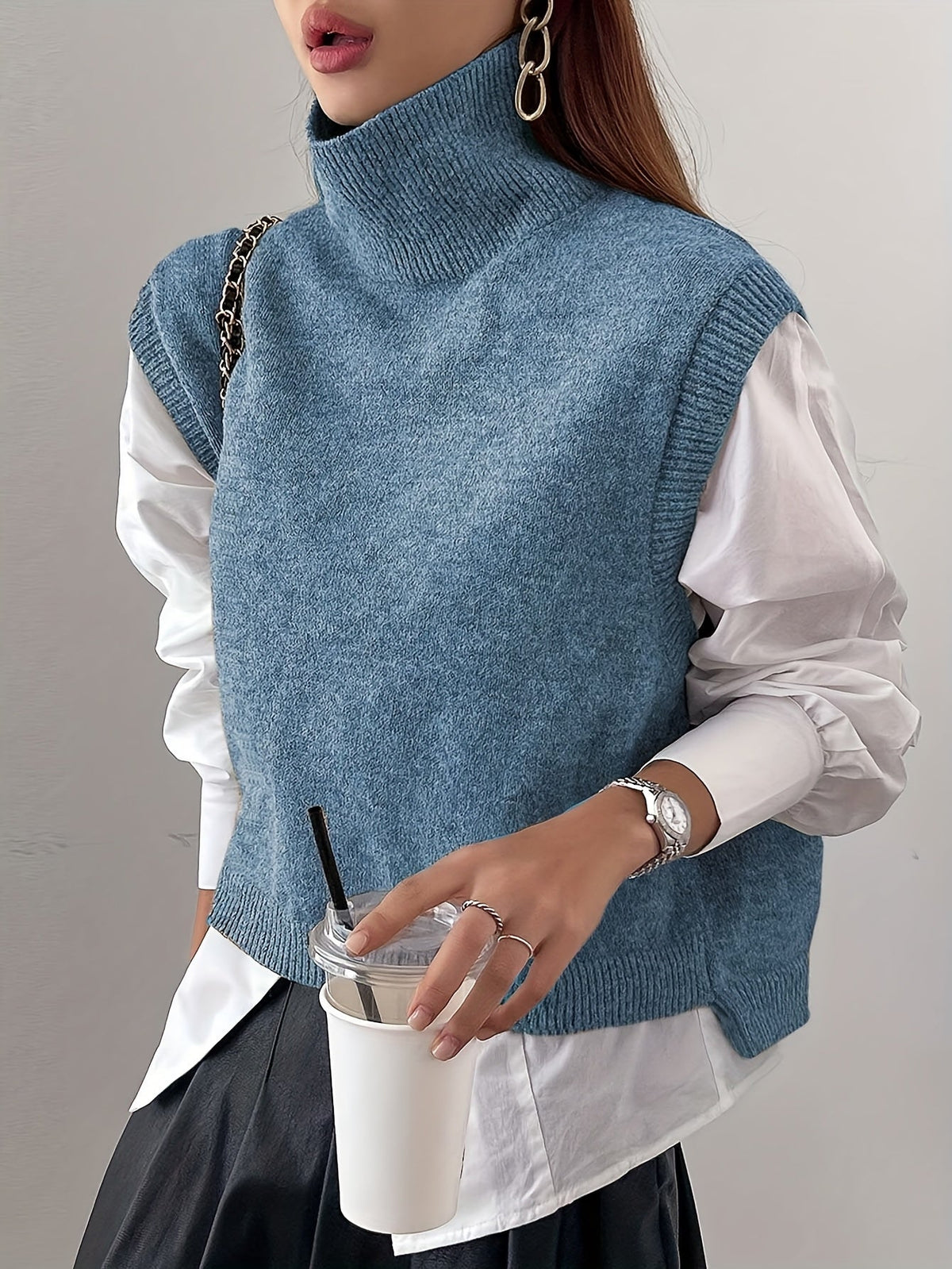 Women's High-Neck Sleeveless Sweater Vest, view 6