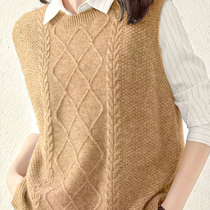 Women's Cable Knit Sweater Vest, Sleeveless V Neck Pullover