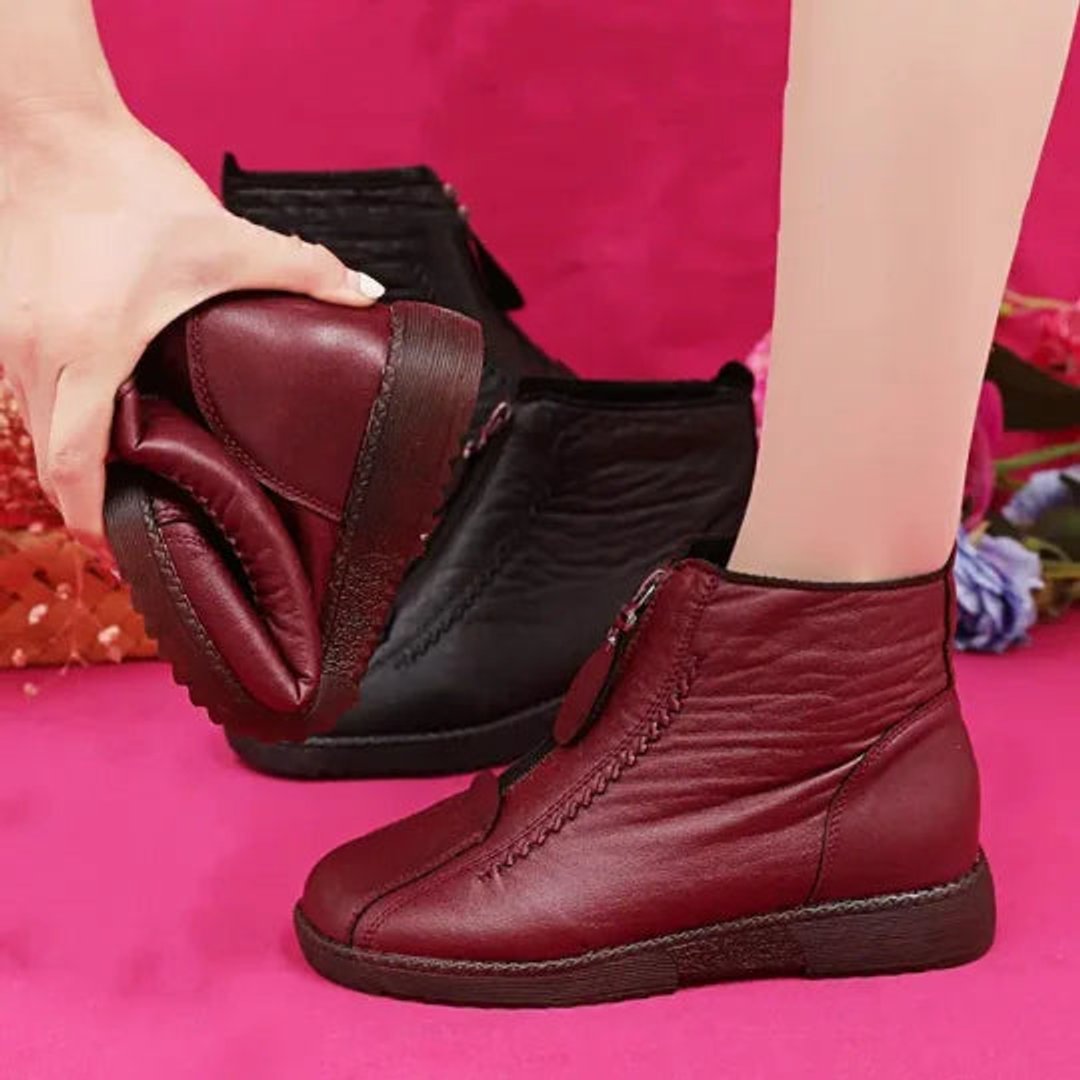 Women's Fleece-Lined Leather Ankle Boots with Slip-Resistant Sole, view 3