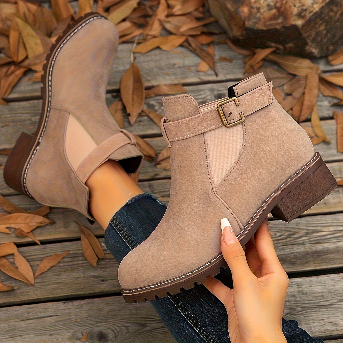 Women's Western Buckle Pull-On Ankle Boots with Lug Sole in Tender Pink