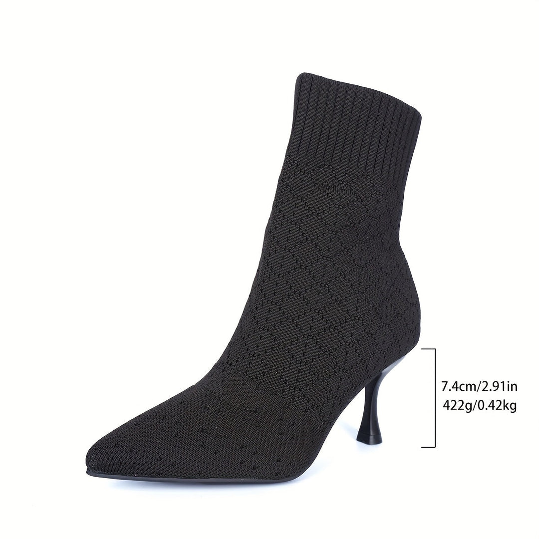 Women's Sock Ankle Boots, Pointed Toe Stretch Heeled Booties