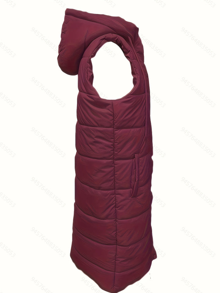 Women's Padded Vest, Longline Hooded Sleeveless Puffer Gilet