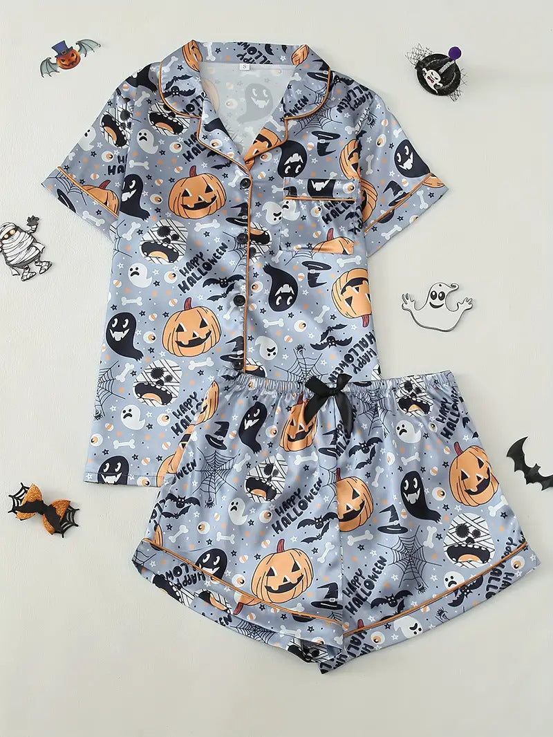 Spooky Pumpkin Halloween Pajama Set for Women | Plus Size to 5XL