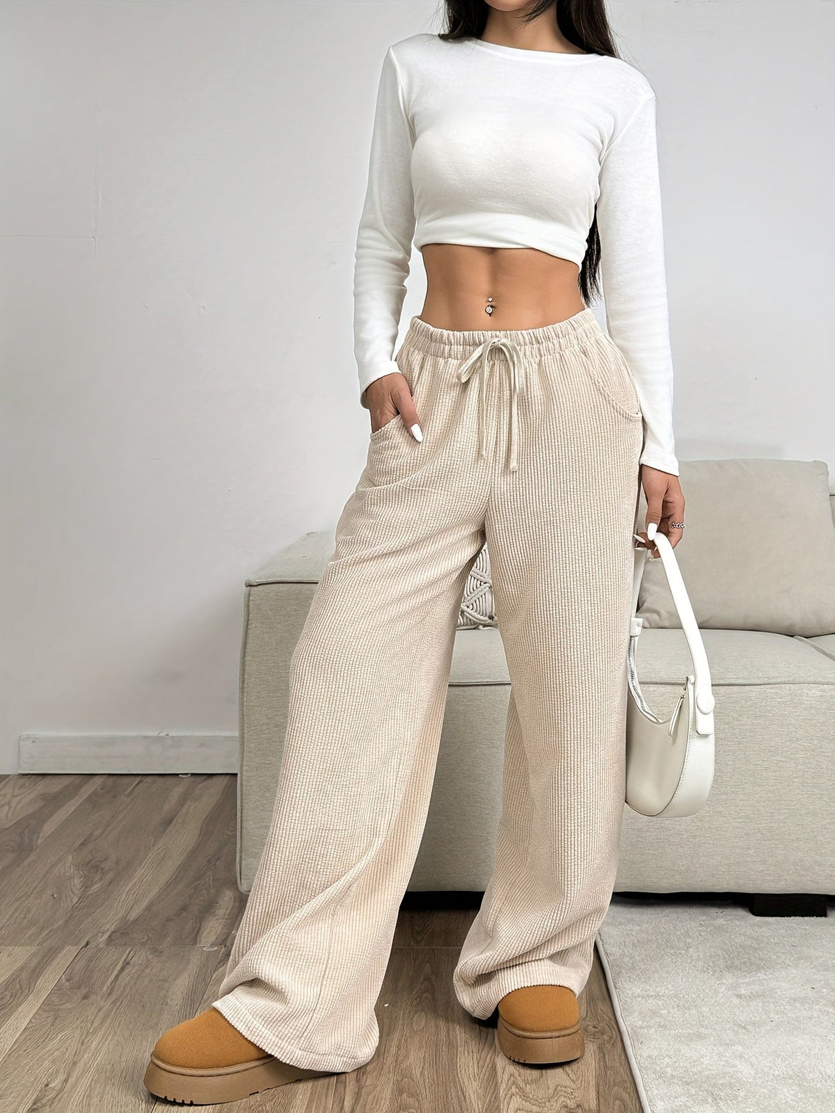 Women's Apricot Relaxed Wide-Leg Pants, view 5