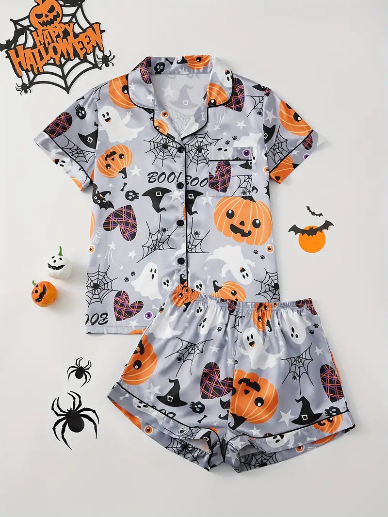 Spooky Pumpkin Halloween Pajama Set for Women | Plus Size to 5XL