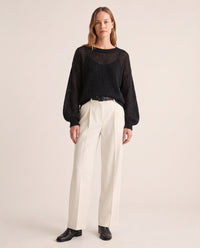 Women's Cashmere Silk Sweater — black, studio front