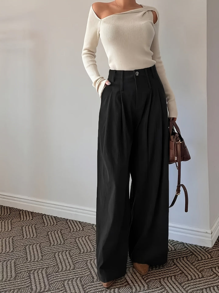 Women's Pleated Trousers, Wide Leg High Waisted Flowy Pants