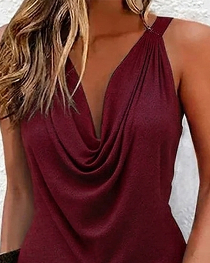 Women's Sleeveless Cotton-Blend Dress with Draped Collar, view 7