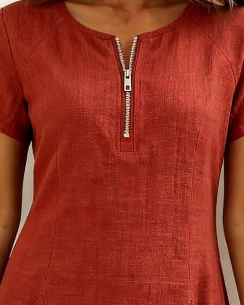 Women's Cotton Relaxed Dress with Front Zipper, view 4