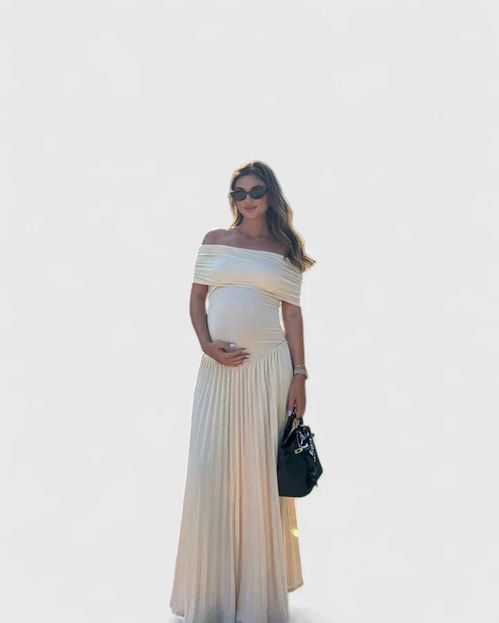 Women's White Off-Shoulder Pleated Maxi Dress