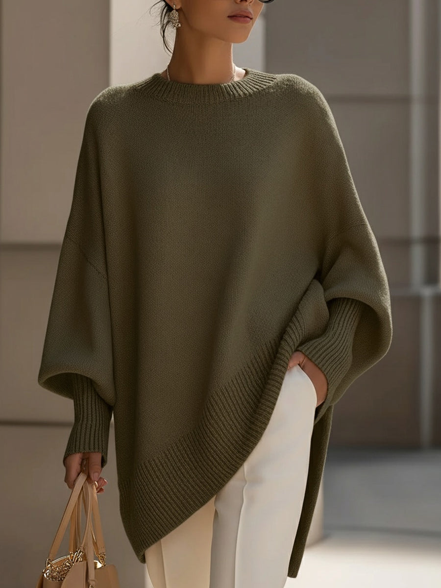Women's Oversized Wool Blend Sweater, Dropped Shoulder Knit Pullover