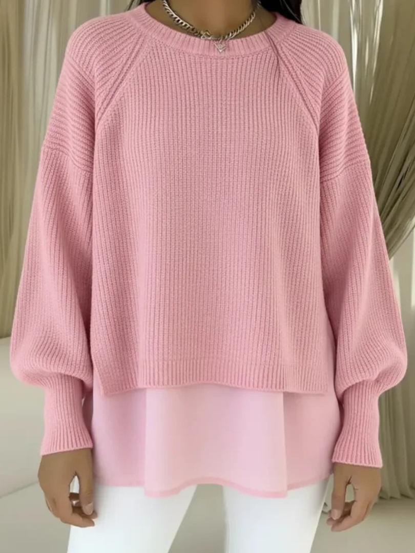 Women's Oversized Sweater, Layered Hem Slouchy Knit Pullover