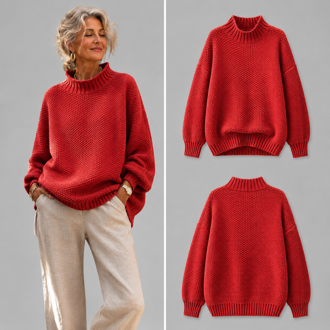 Women's Mock Neck Sweater, Ribbed Knit Long Sleeve Pullover